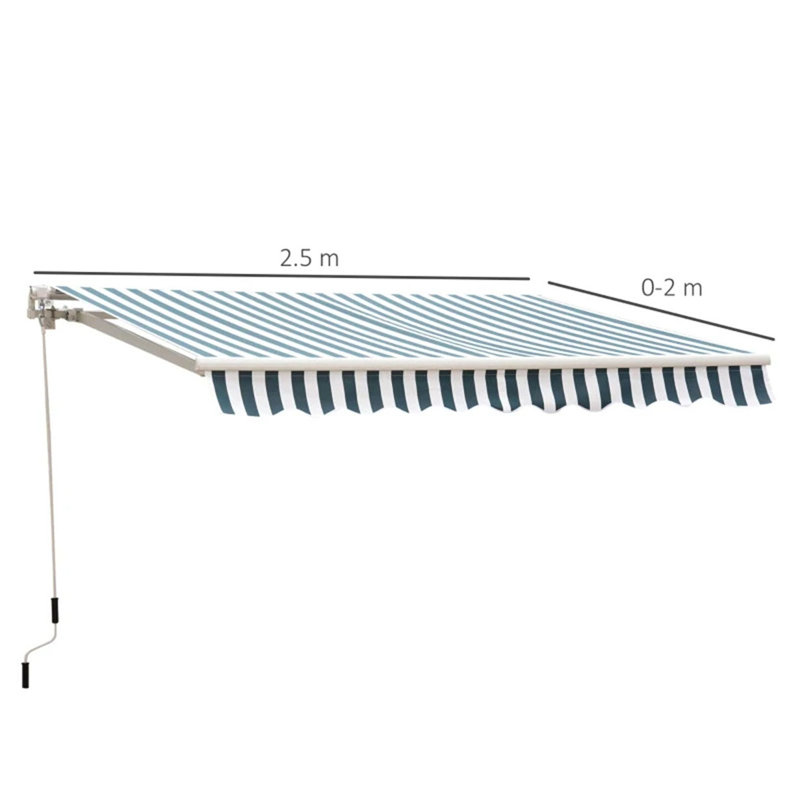 Tucker Garden Patio Manual Awning Retractable, Green/White, 250 cm W x 160 cm D