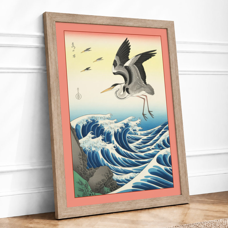 Wading Bird In Flight Japandi - Print, A2 - 59.4 x 42.0 cm, Oak