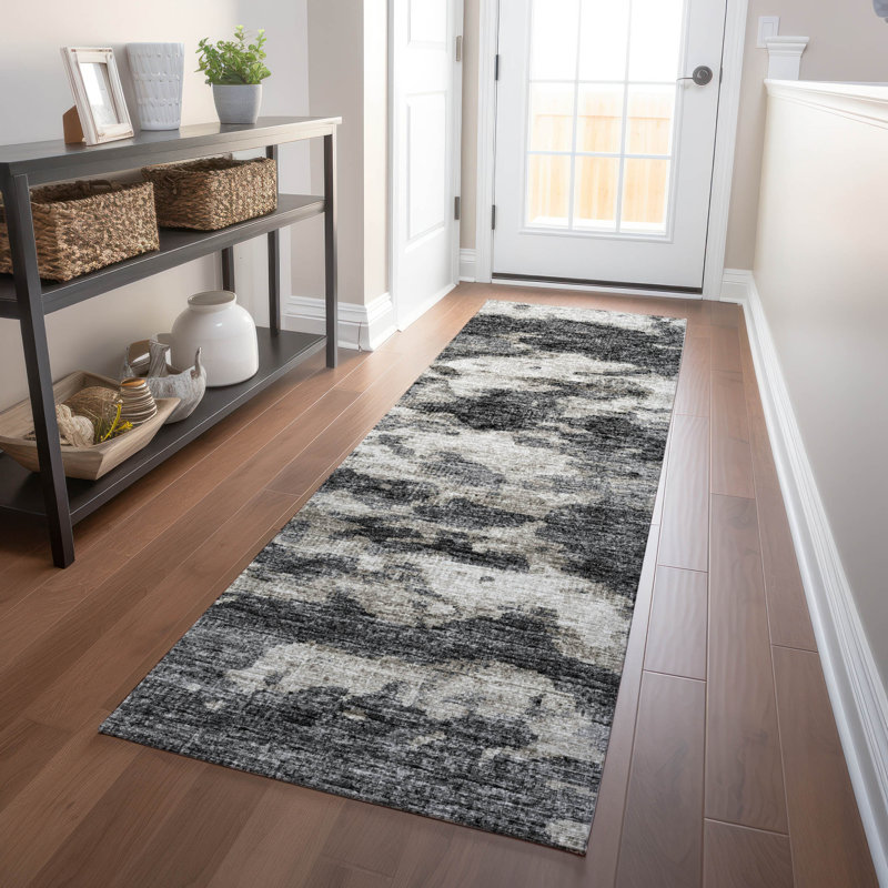 Premium Machine Washable Freixa AMF71 Black Rug, Runner 2'3" x 7'6"