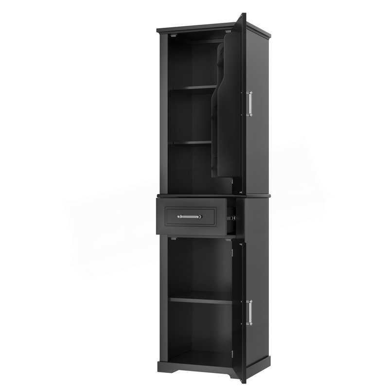Grande armoire de rangement pour salle de bain, armoire de rangement autoportante avec deux portes de taille différente et tablette réglable