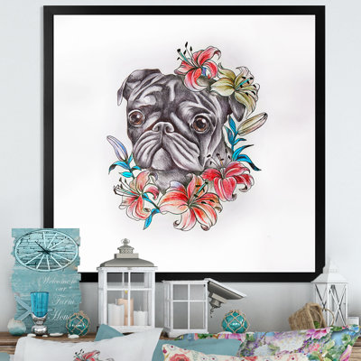 " Cute Botanical Pug Sketch "