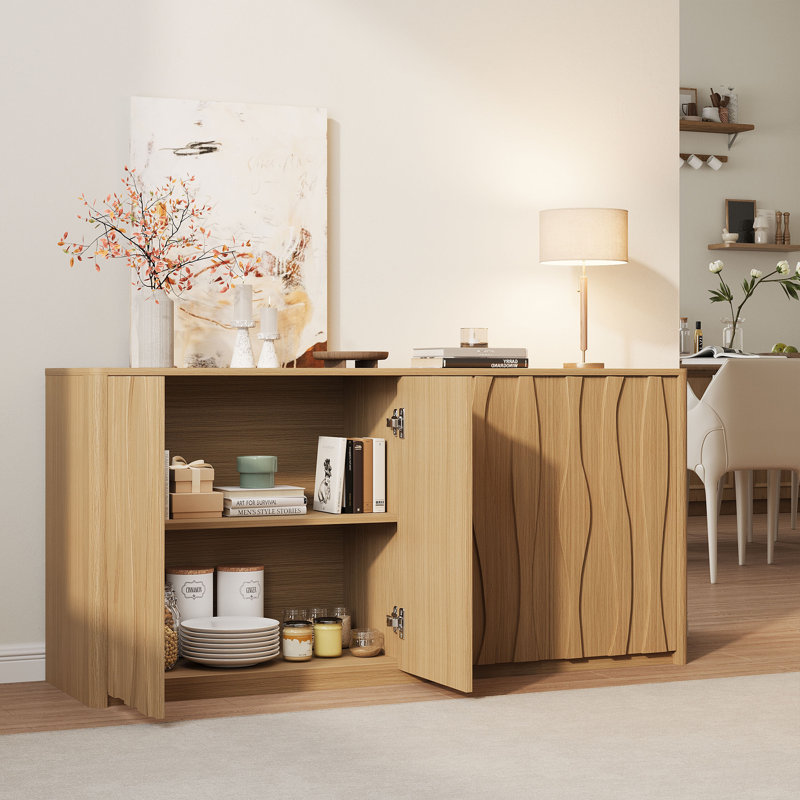 Mid-Century Modern Wave-Front Sideboard Buffet, Oak