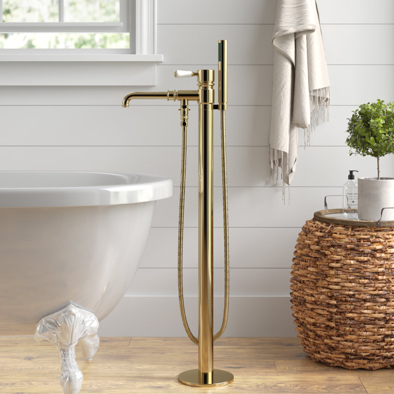 Robinet de baignoire autoportant à 1 trou avec douche à main Kingston Brass Paris, Laiton poli
