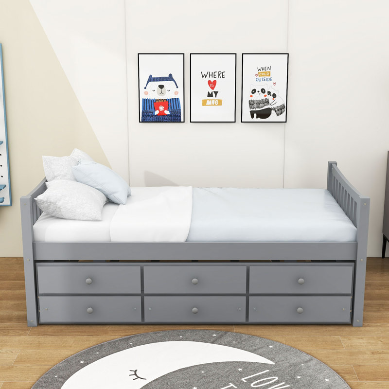 Stewbum Twin Daybed with Trundle and Drawers, Gray