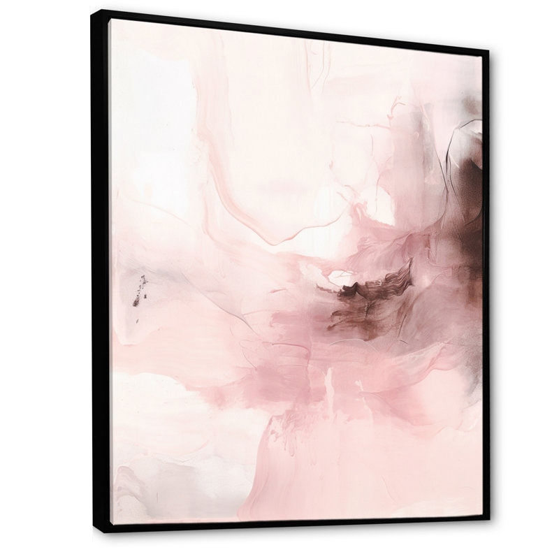Rose délicat abstrait marbre IV - art mural abstrait en marbre, H 20 po x l 12 po x P 1 po, Cadre flottant noir