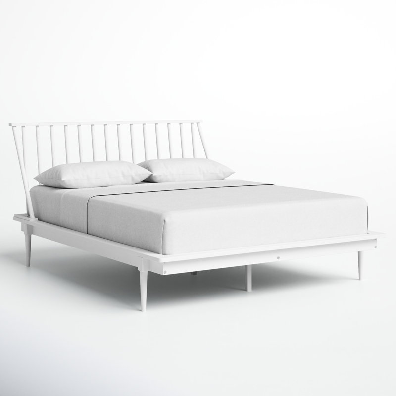 Lit plateforme à broches en bois massif Henline, Blanc, Grand
