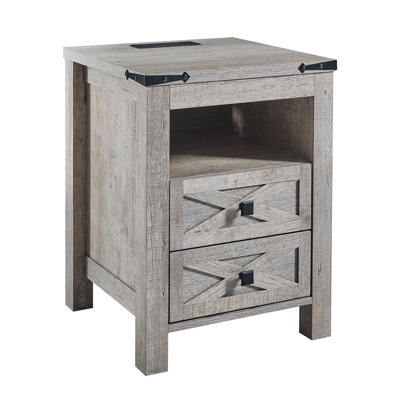 Square 2-Drawer Gray Natural Wood Grain Accent Table