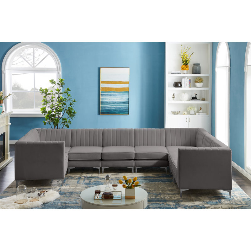 Canapé modulaire en velours réversible de 145 po de largeur Enson, Velours gris