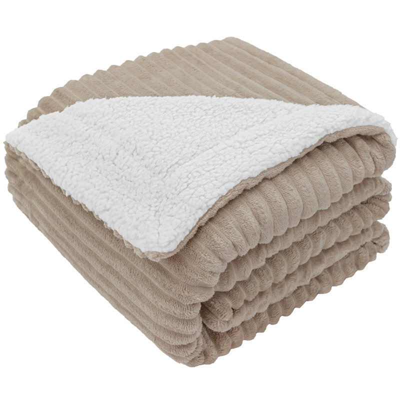 Taupe Twin Reversible Sherpa Fleece Blanket with Ribbed Design