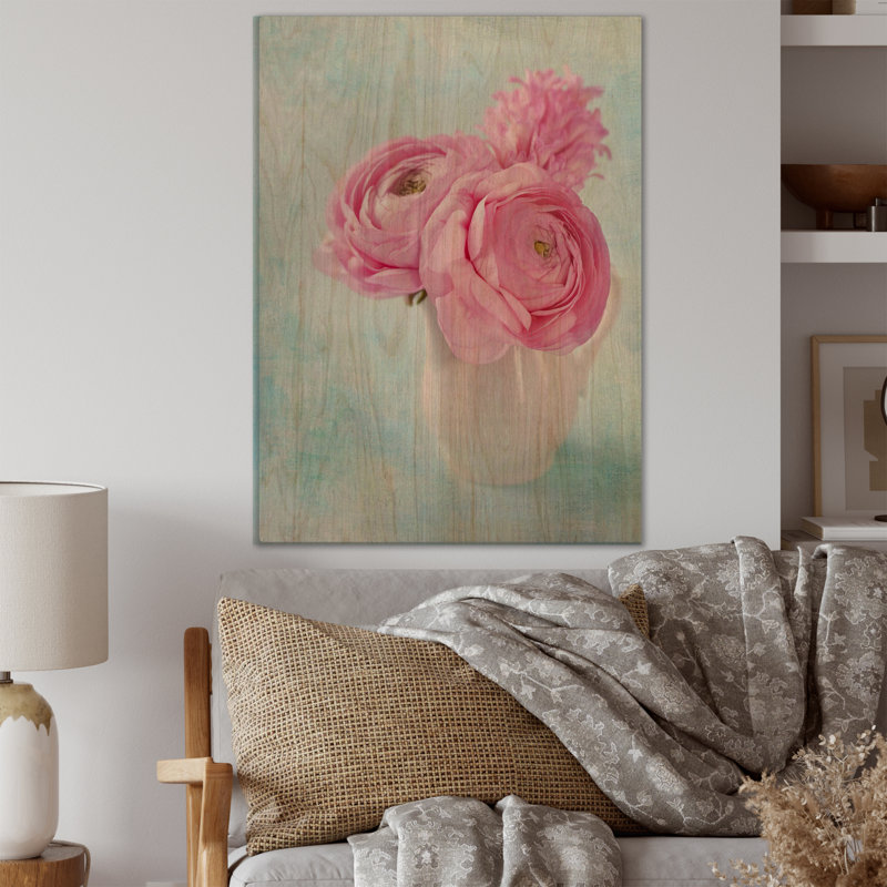 «Pink Ranunculus Flowers in Vase», reproduction d'art sur toile tendue, H 32 po x l 16 po x P 1 po, Toile tendue