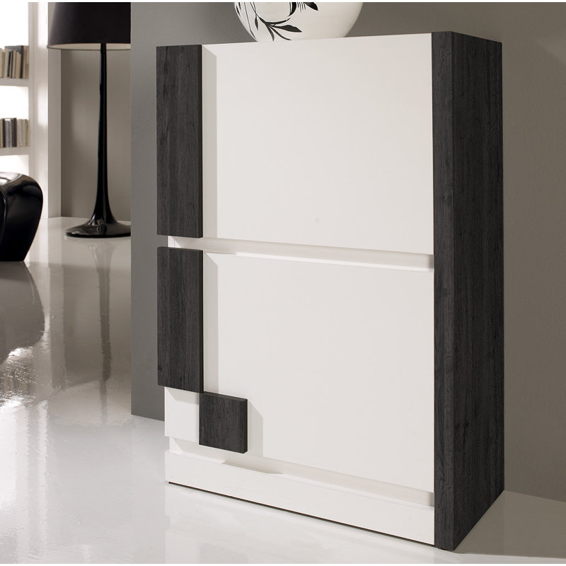 16 Pair Shoe Storage Cabinet, White/Black