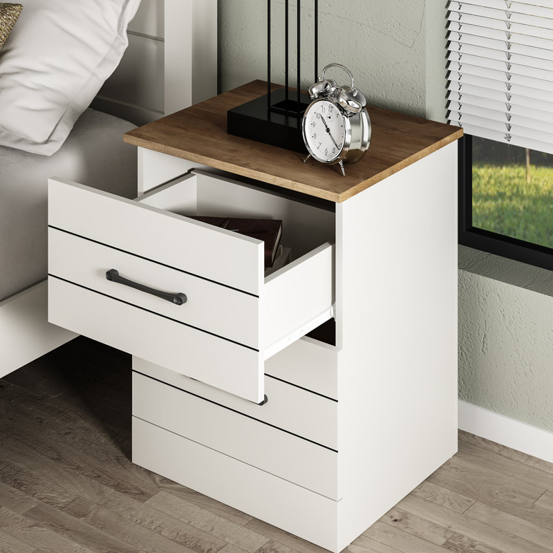 Calumn 2 Drawer Nightstand, Ivory/Knotty Oak