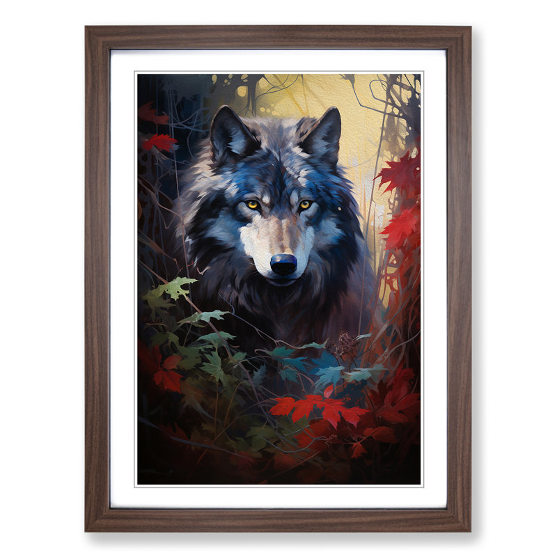 Wolf Hard Edge No.3 - Single Picture Frame Print on Wood, 34cm H x 25cm W x 2cm D, Walnut