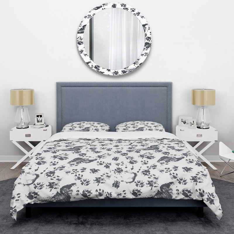 Encre noire avec pattes de chat - ensemble de housse de couette animaux - microfibre de polyester