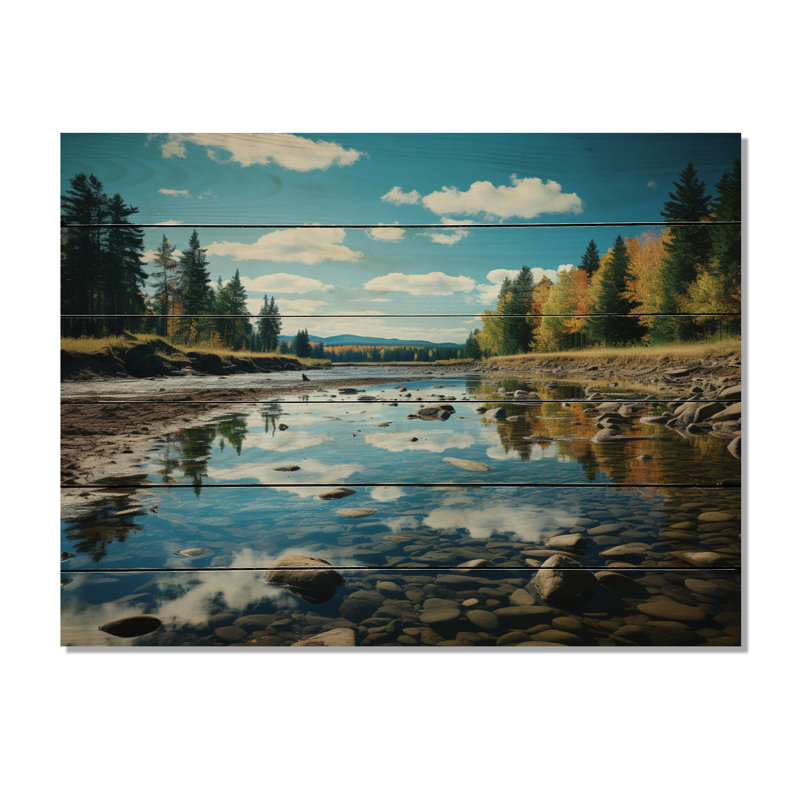 Paysage de Maine bleu vert sur bois, H 24 po x l 32 po x P 0,78 po