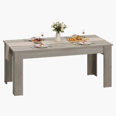 Table de salle à manger 71 "Farmhouse pour 6-8 personnes - Grande table de cuisine rectangulaire gris rustique de 1,8 m avec plateau épais et pieds larges et robustes - Mobilier en bois robuste - 1,8 mètres, 18 panneaux gris