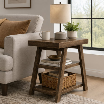 Farmhouse End Table, 3-Tier Sofa Side Table with Storage Shelf for Living Room