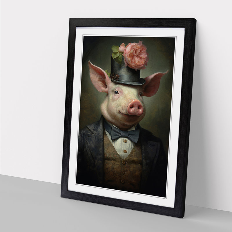 Pig Victorian Framed Print, 46" H x 34" W x 2" D, Black