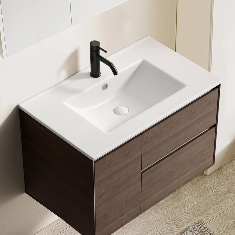 29,92 po Comptoir de salle de bain rectangulaire encastré en céramique blanc avec trop-plein