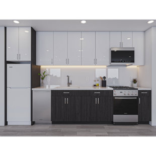 White Gloss & Carbon Marine Assembled Kitchen Cabinet Set – Full Kit