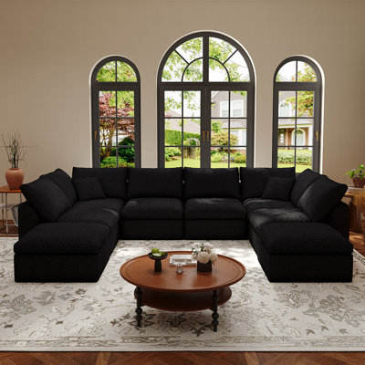 196.8" W 8 - Piece U Shape/L Shape Upholstered Sectional Sofa Oversized 8-Seater Modular Sofa With Ottomans    