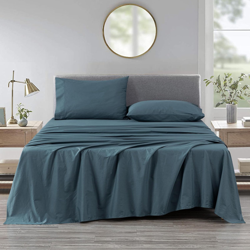 100% Cotton Twill Sheet Set, King Sheet Set with 2 Pillowcases, China Blue