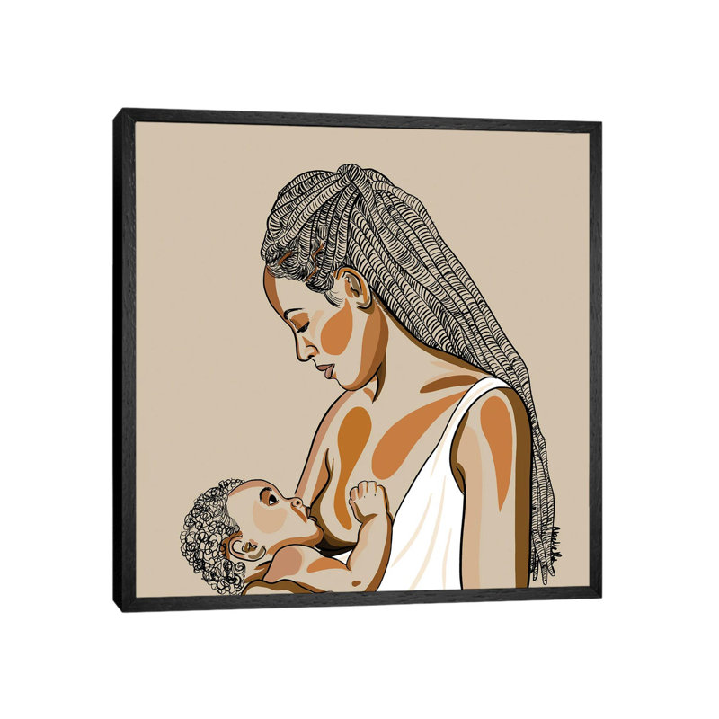 Black Mothers Breastfeed I by NoelleRx - Print on Canvas, Black Framed, 45.72 cm H x 45.72 cm W