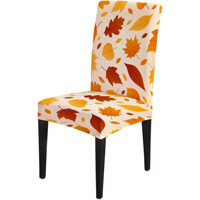 Housses de chaises - Feuille d'automne - Ensemble de 4 / Housses de chaises de salle à manger extensibles / tissu extensible, lavables