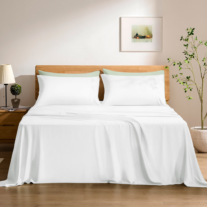 TOSMO Bamboo Viscose Sheets, Classic White, Full Sheet Set with 2 Pillowcases