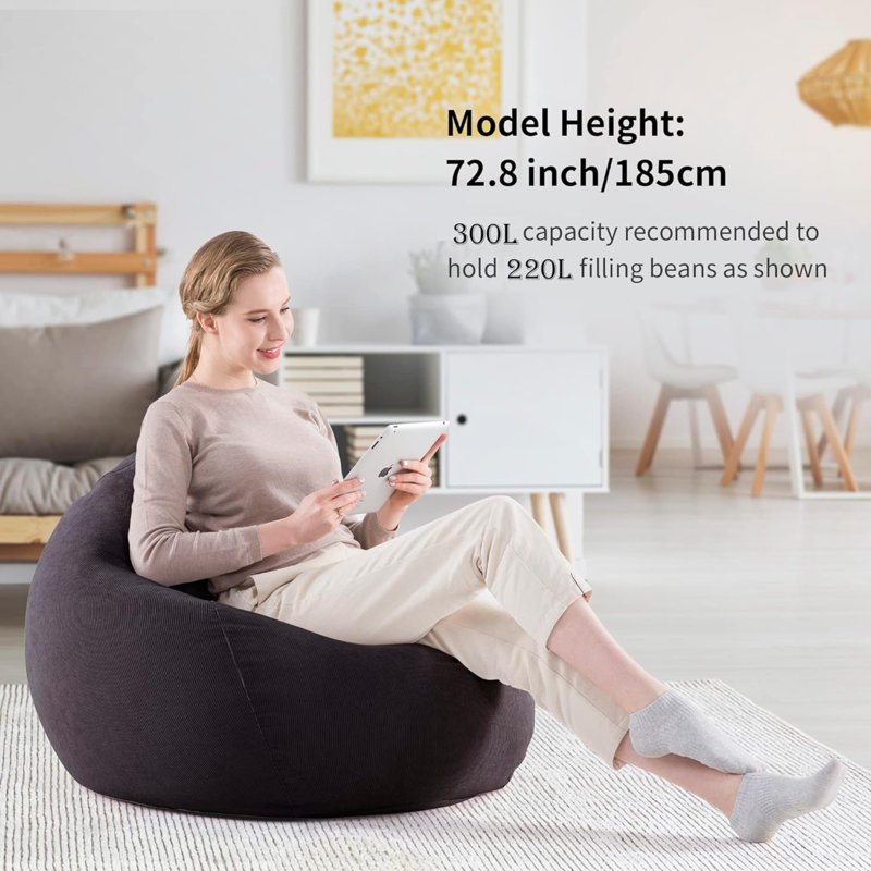 Housse pour fauteuil à billes (sans rembourrage) pour adultes et enfants, H 43 po x l 35 po x P 35 po, Velours côtelé noir