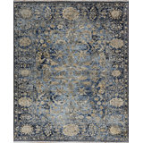 Shangri-La Hand Knotted Wool Area Rug in Blue/Camel/Navy