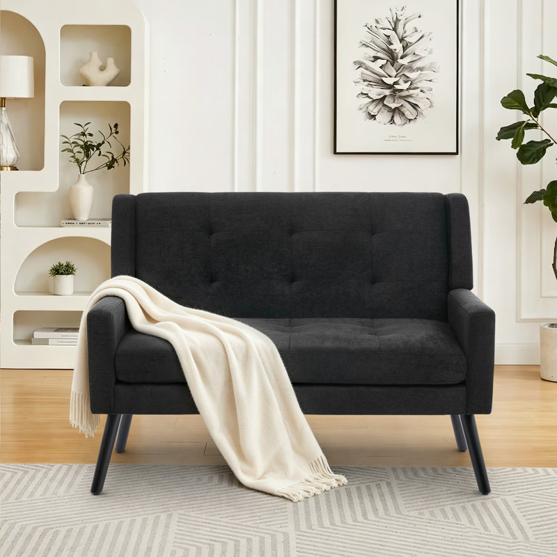 Canapé 47 po Mid-Century, Mélange de lin noir
