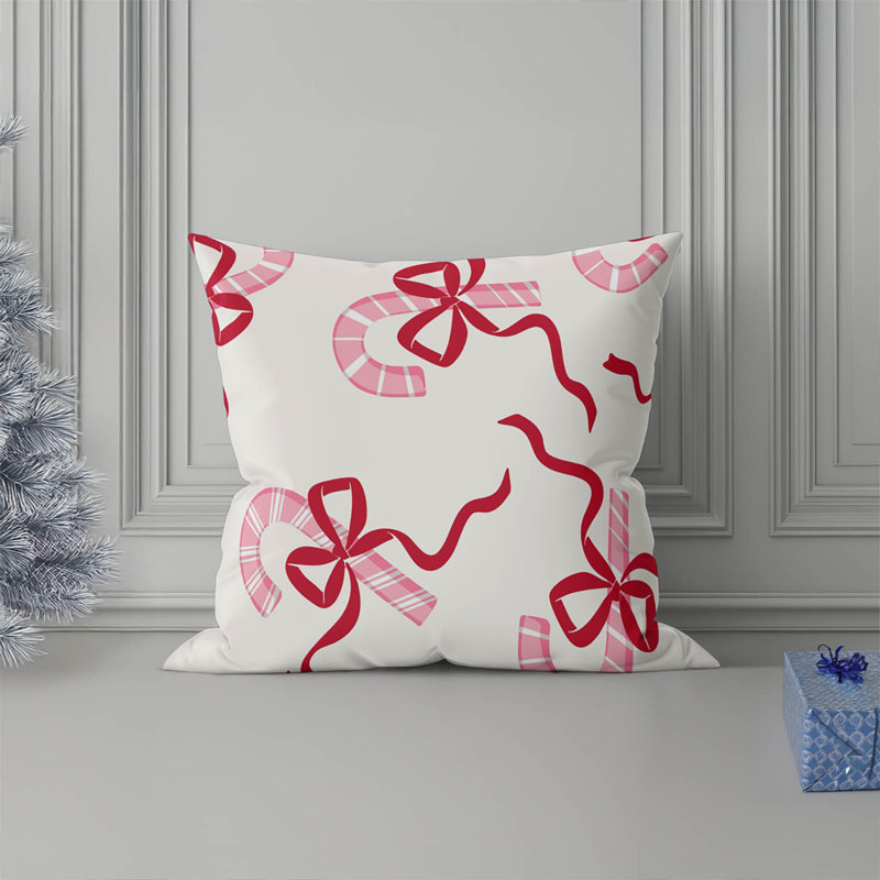 Coussin décoratif Candycanes & Bows, Blanc, H 18 po x l 18 po
