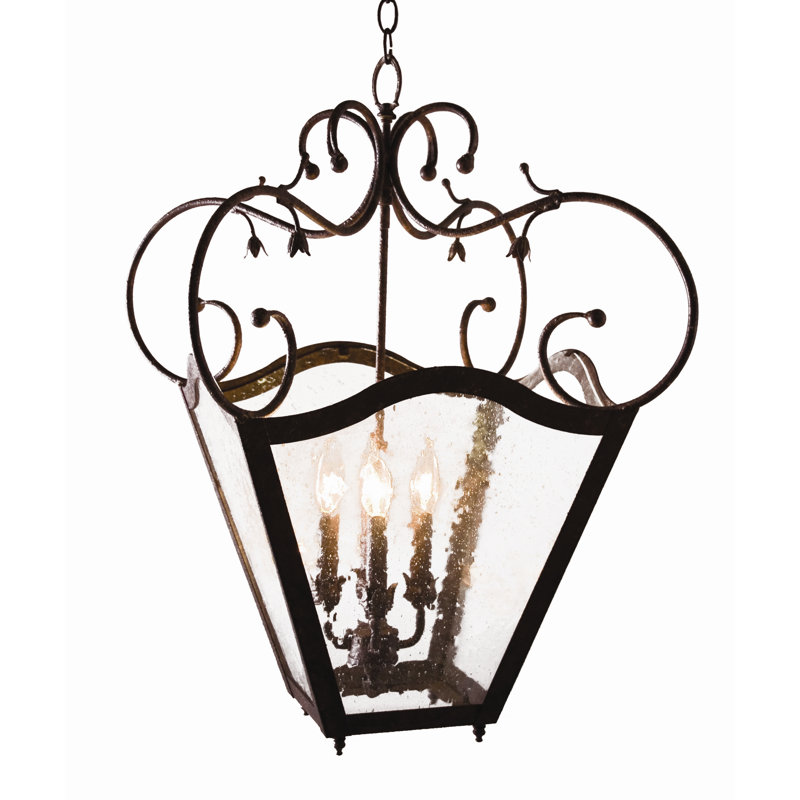 Terena 4 - Light Outdoor Hanging Lantern, Rustic Iron, New Mica