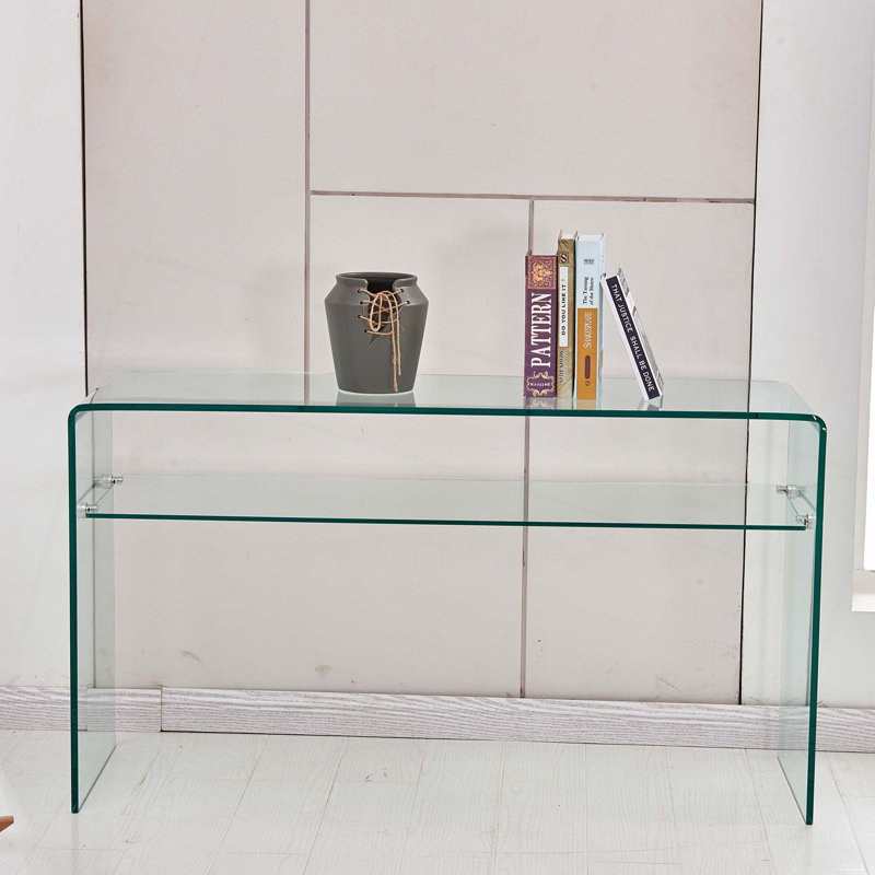 Glass Console Table, Transparent Tempered  Glass Console Table With Rounded Edges Desks, Sofa Table