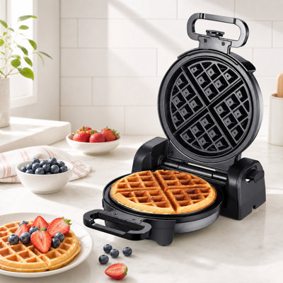 1080W Rotating Waffle Maker, 4-Slice Round Belgian Waffle Iron with Nonstick Plates, 180° Flip Design for Even Baking & Cool-Touch Handle - Silver