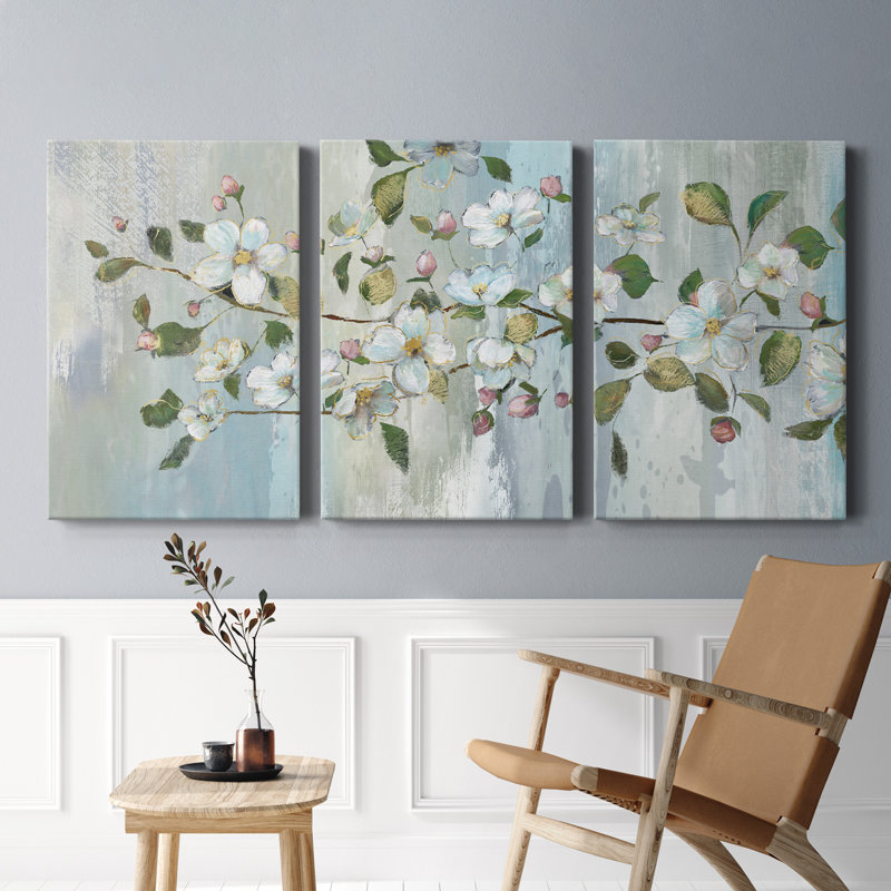 Painterly Blossoms - ensemble de 3 reproductions sur toiles tendues, H 12 po x l 24 po x P 1 po