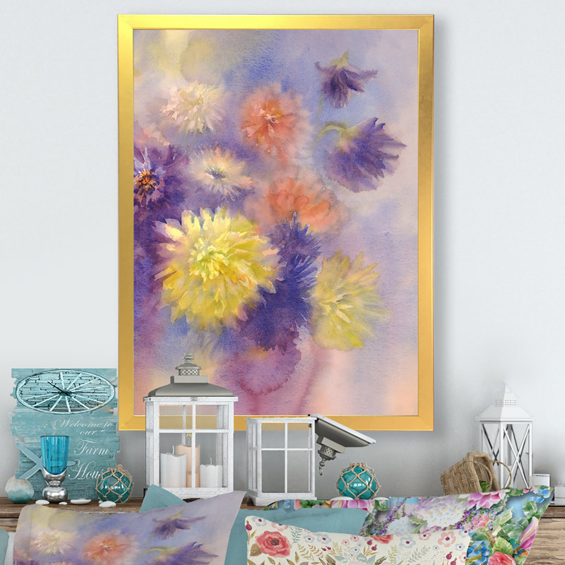 «Grunge Abstract Asters Bouquet II», reproduction d'art sur toile traditionnelle, L 12 po x H 20 po x P 1,5 po