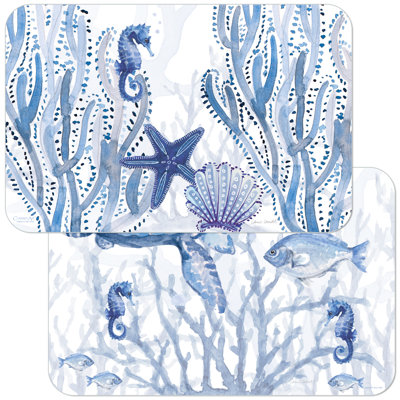Ensemble de 4 napperons réversibles Indigo Coastal