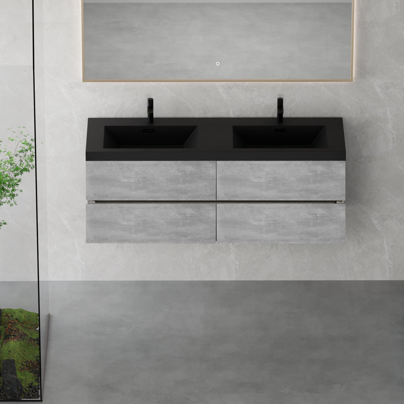 Meuble-lavabo flottant 60 po avec double lavabo et tiroirs de rangement