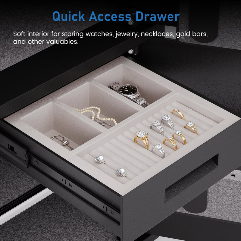 Coffre-fort pour très grand lit de 6 cubes, coffre-fort avec tiroir à bijoux, fente et crochets, coffre-fort pour la maison avec double fonction d'alarme et de sourdine, coffre-fort pour argent avec tablette réglable pour documents et objets de valeur