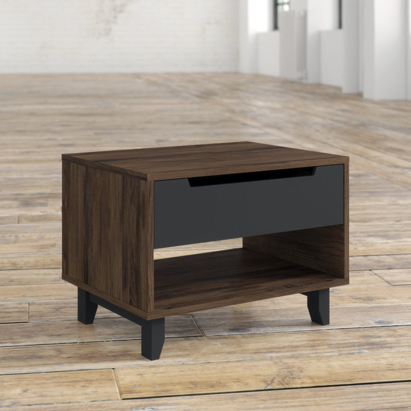Masten 1 Drawer Nightstand, Truffle/Black