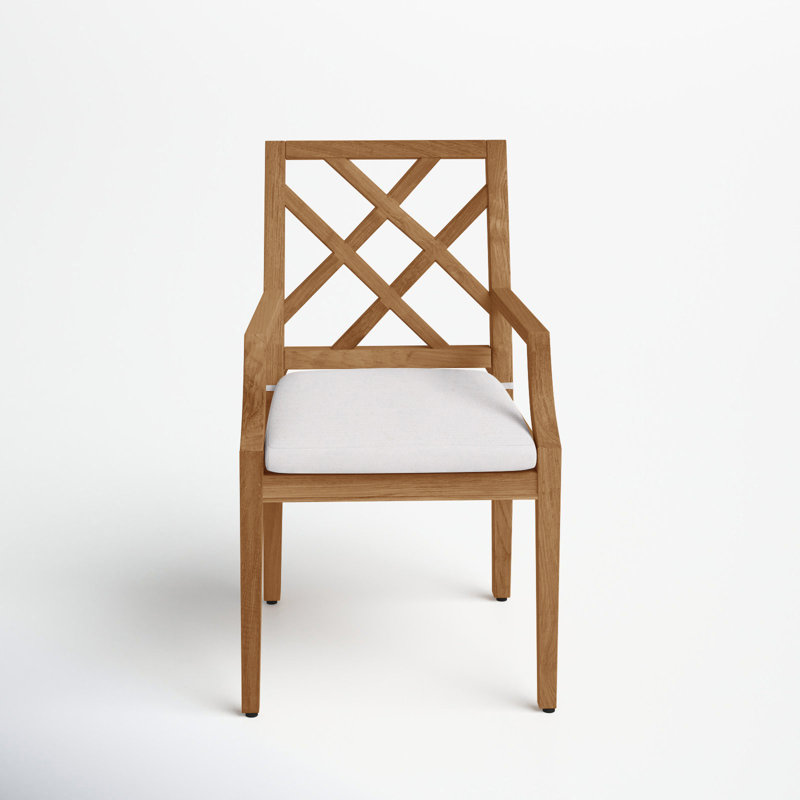 Haley Patio Dining Armchair with Cushions, Natural Teak, Snow Sunbrella® Linen, Welt