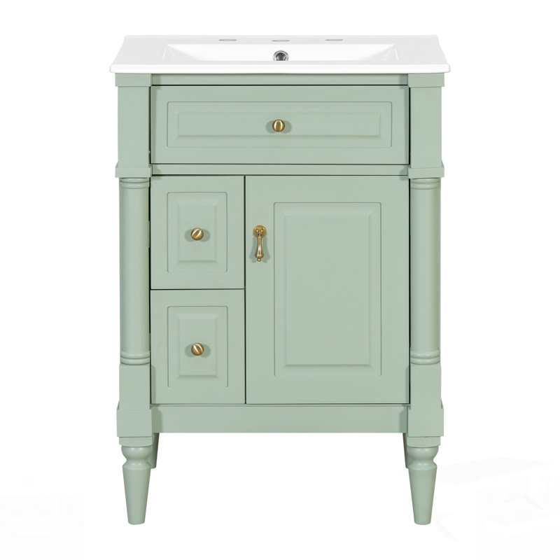 Meuble-lavabo autoportant avec lavabo, tiroir rabattable, tablette réglable et structure en bois d'hévéa durable pour les salles de bain modernes