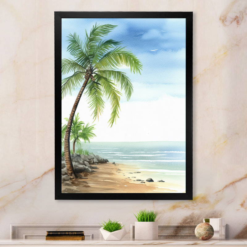 Palmier à la station balnéaire I sur toile, Cadre simple noir, H 32 po x l 16 po x P 1 po