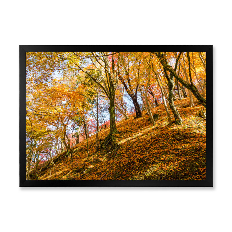 Feuille d'automne sur une colline - reproduction sur toile, Cadre d'angle fermé noir, H 8 po x l 12 po x P 1 po