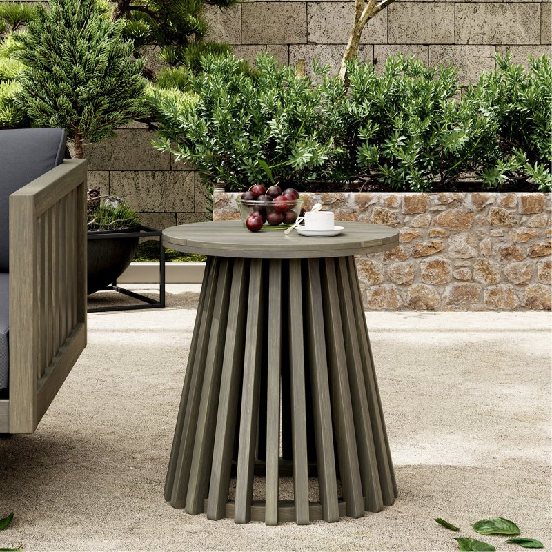 Table d'appoint d'extérieur moderne en bois avec finition grise, surface de 15,61 pouces, emplacement polyvalent dans les zones de largeur rustique, amplement d'espace pour les boissons