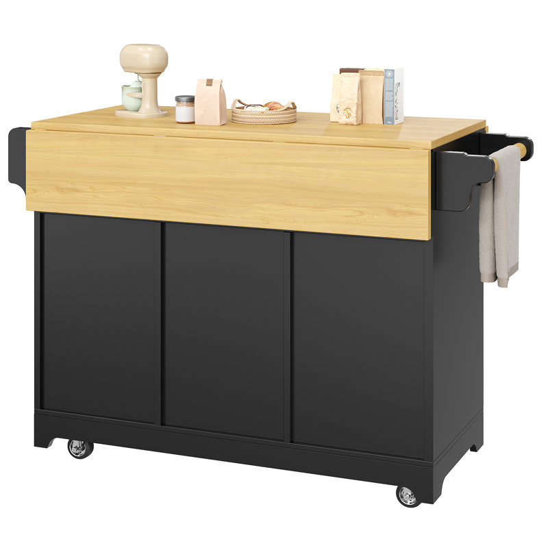 143 cm W Kitchen Island with, Black
