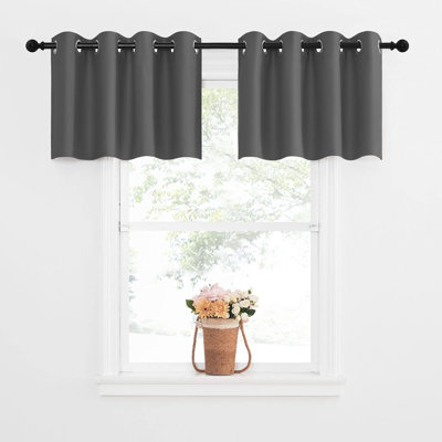 Blackout Small Window Valances, Rustic Farmhouse Curtains Grommet Top Thermal Insulated Window Drapes for Kitchen/Bathroom/Basement, 2 Panels.