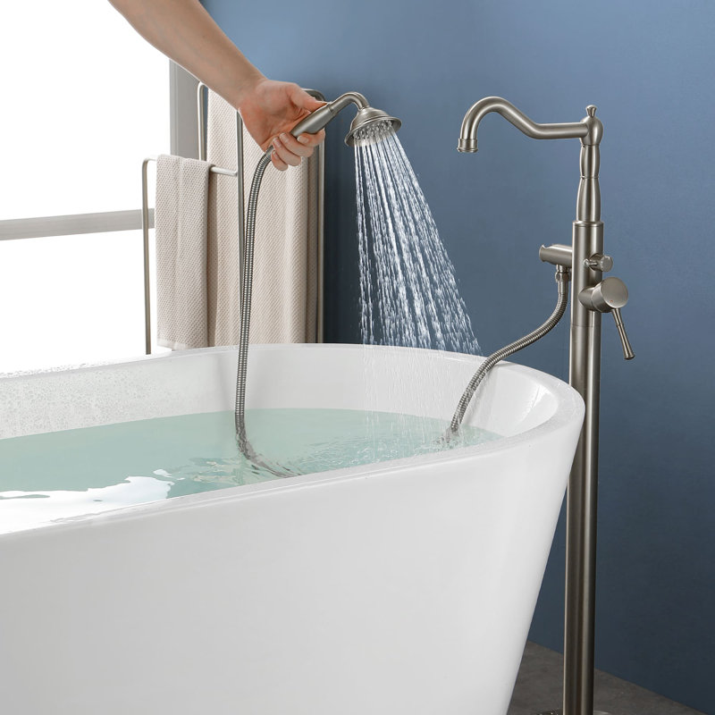 Floor Tub Filler with Diverter, Brushed Nickel